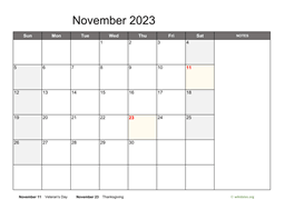 November 2023 Calendar with Notes