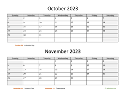 october and november 2023 calendar