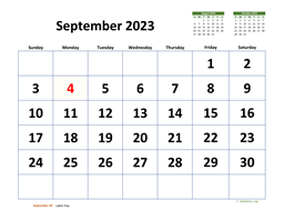 September 2023 Calendar with Extra-large Dates