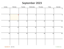September 2023 Calendar with Bigger boxes