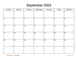 Basic Calendar for September 2023