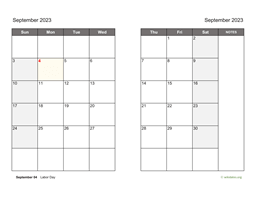 September 2023 Calendar on two pages