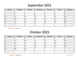September and October 2023 Calendar