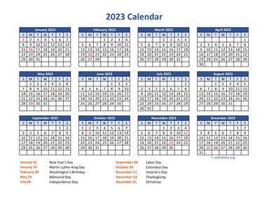 PDF Calendar 2023 with Federal Holidays
