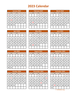 Full Year 2023 Calendar on one page