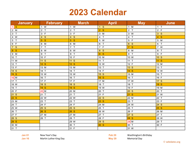 2023 Calendar on 2 Pages, Landscape Orientation