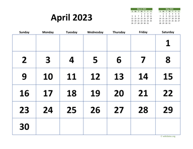 April 2023 Calendar with Extra-large Dates