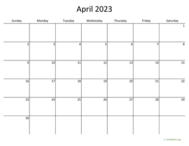 April 2023 Calendar with Bigger boxes