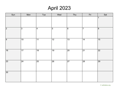 April 2023 Calendar with Weekend Shaded