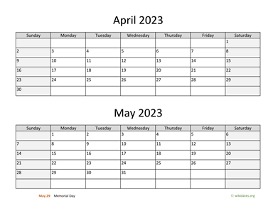 April and May 2023 Calendar | WikiDates.org