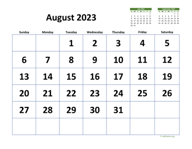 August 2023 Calendar with Extra-large Dates
