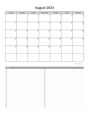 August 2023 Calendar with To-Do List