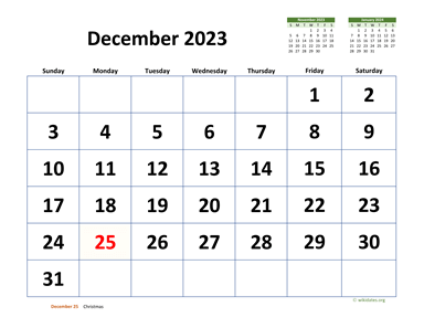 December 2023 Calendar with Extra-large Dates