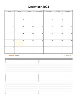December 2023 Calendar with To-Do List