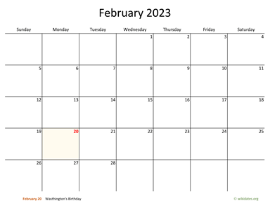 February 2023 Calendar with Bigger boxes