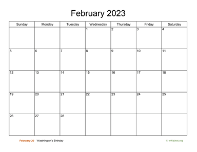 Basic Calendar for February 2023