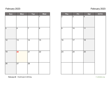 February 2023 Calendar on two pages