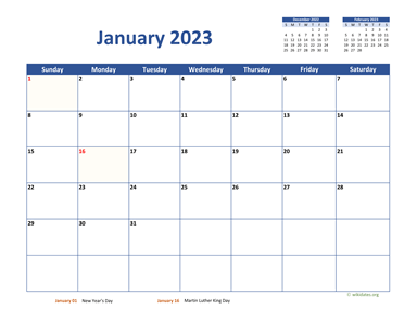 January 2023 Calendar Classic