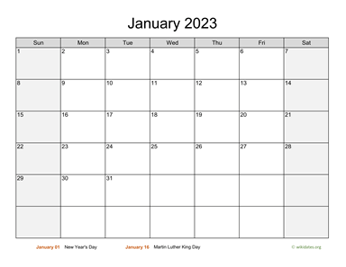 January 2023 Calendar with Weekend Shaded