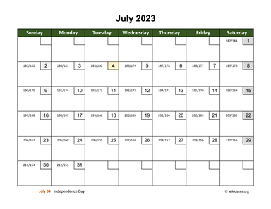 July 2023 Calendar with Day Numbers