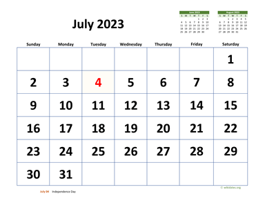 July 2023 Calendar with Extra-large Dates