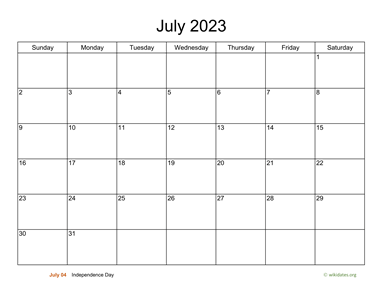 Basic Calendar for July 2023
