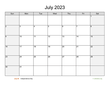 July 2023 Calendar with Weekend Shaded