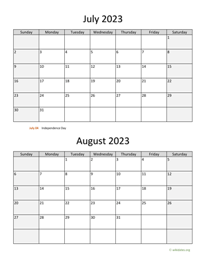 July and August 2023 Calendar | WikiDates.org