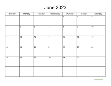 Basic Calendar for June 2023