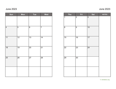 June 2023 Calendar on two pages