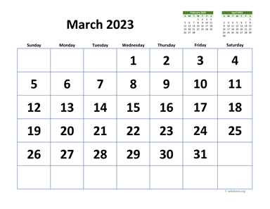 March 2023 Calendar with Extra-large Dates