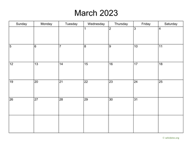 Basic Calendar for March 2023