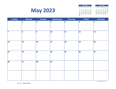 May 2023 Calendar Classic