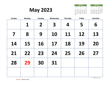 May 2023 Calendar with Extra-large Dates
