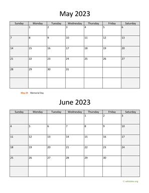 May and June 2023 Calendar Vertical