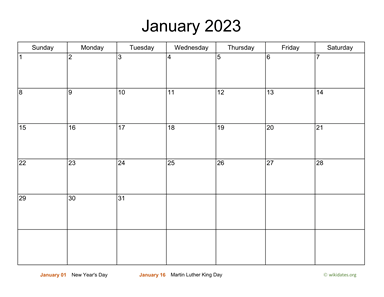 Monthly Basic Calendar for 2023