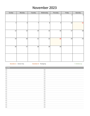 November 2023 Calendar with To-Do List