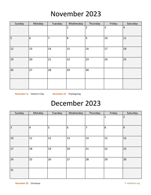 November and December 2023 Calendar Vertical