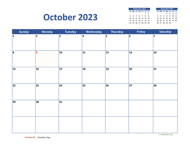 October 2023 Calendar Classic