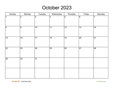 Basic Calendar for October 2023