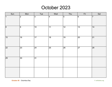 October 2023 Calendar with Weekend Shaded