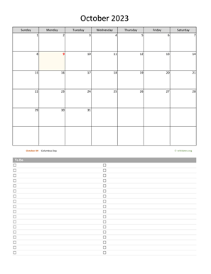 October 2023 Calendar with To-Do List