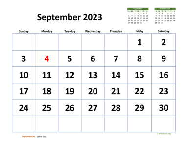 September 2023 Calendar with Extra-large Dates