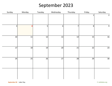 September 2023 Calendar with Bigger boxes