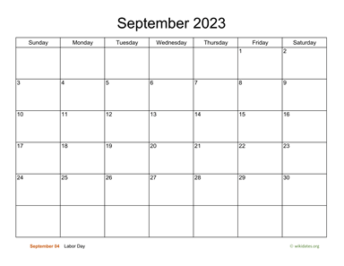 Basic Calendar for September 2023