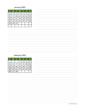 Two Months 2023 Calendar with Notes