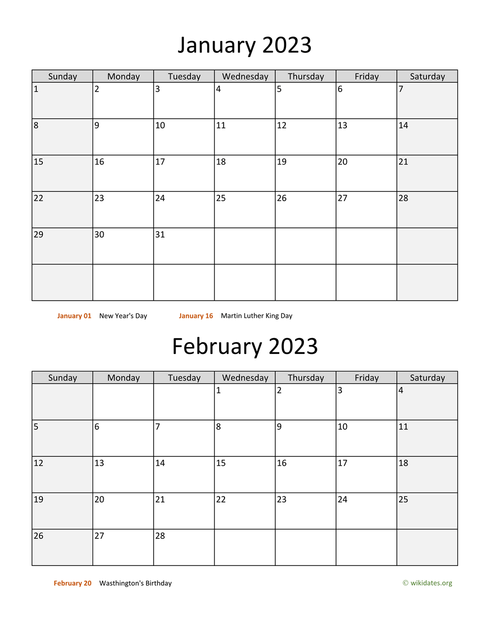 January And February 2023 Calendar