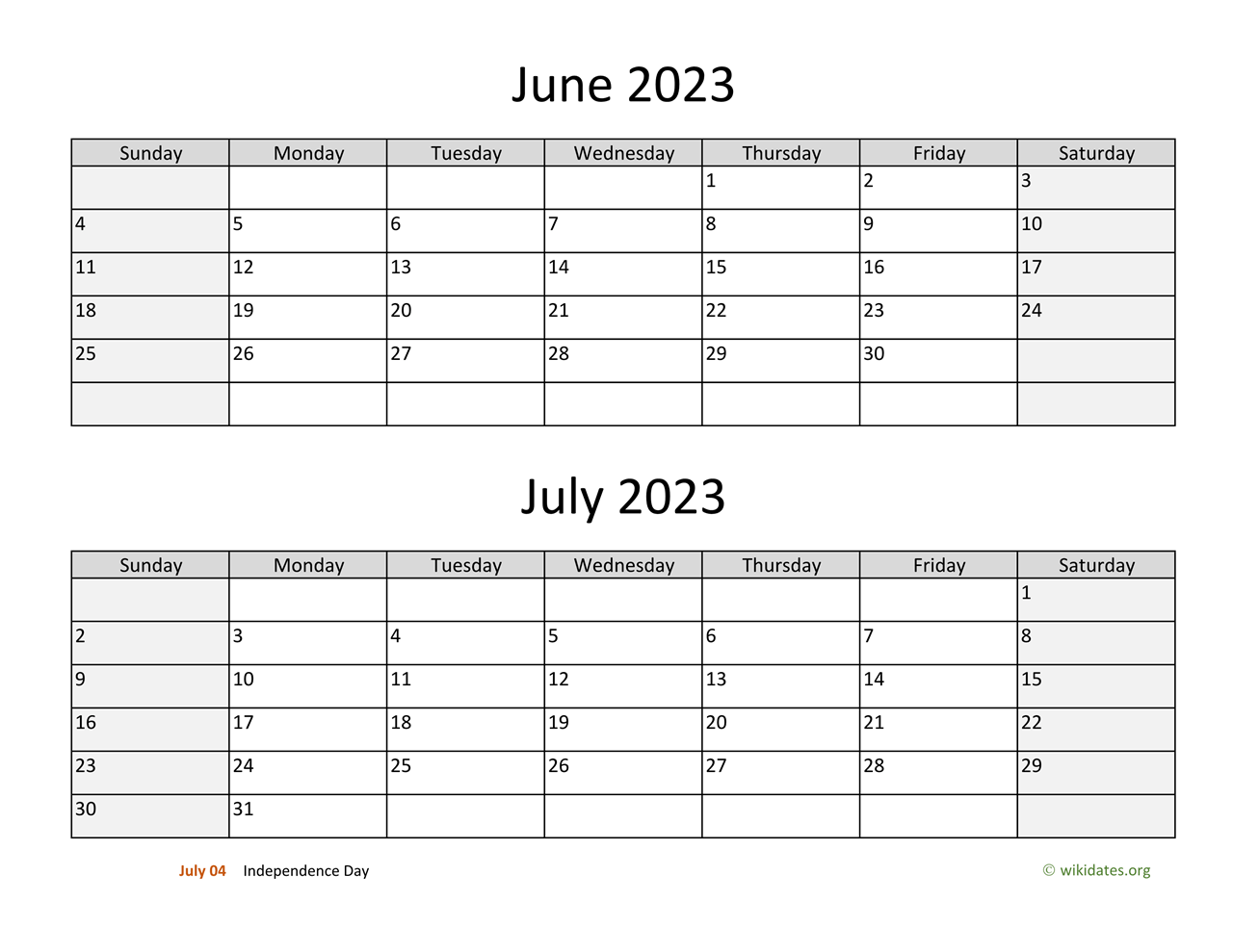 June and July 2023 Calendar