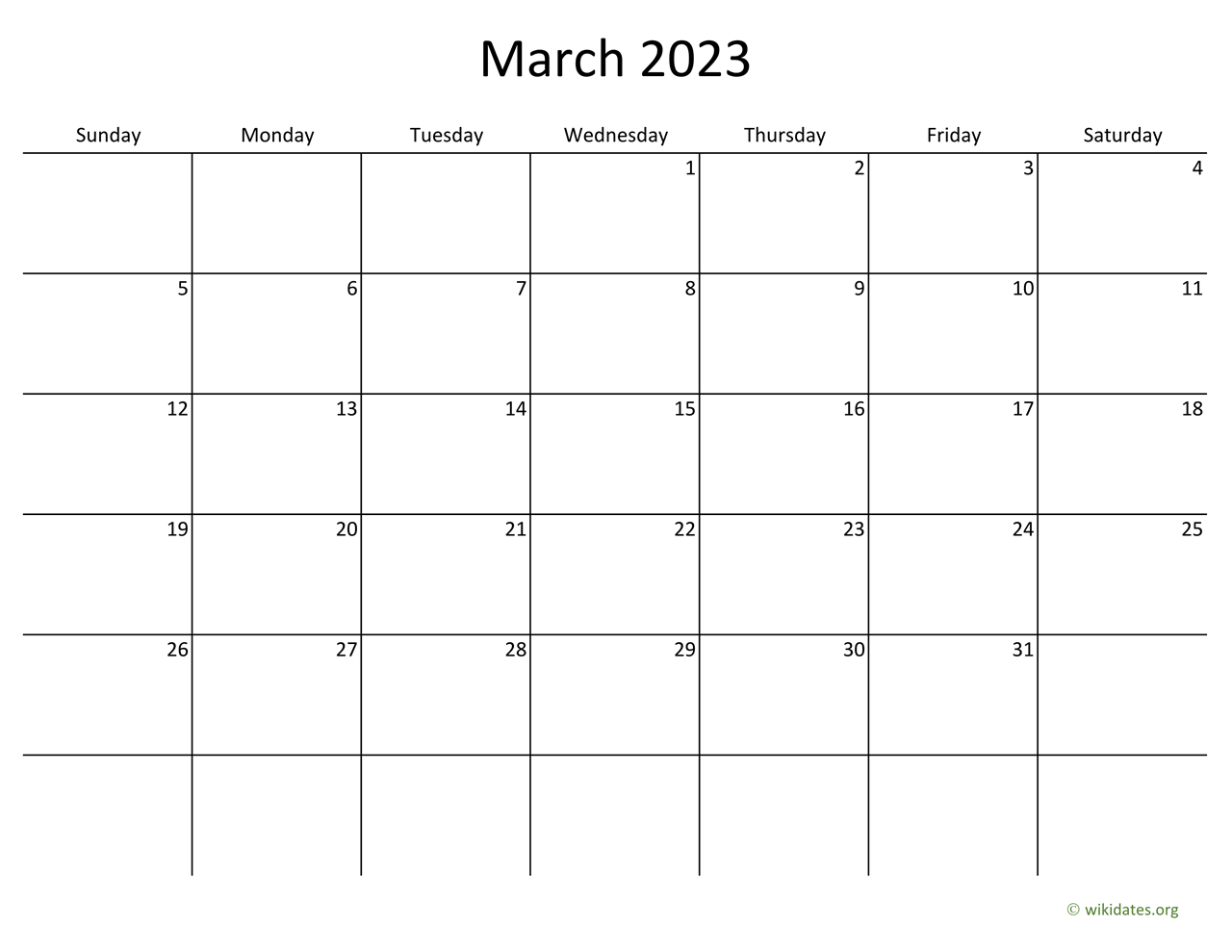 March 2023 Calendar With Bigger Boxes