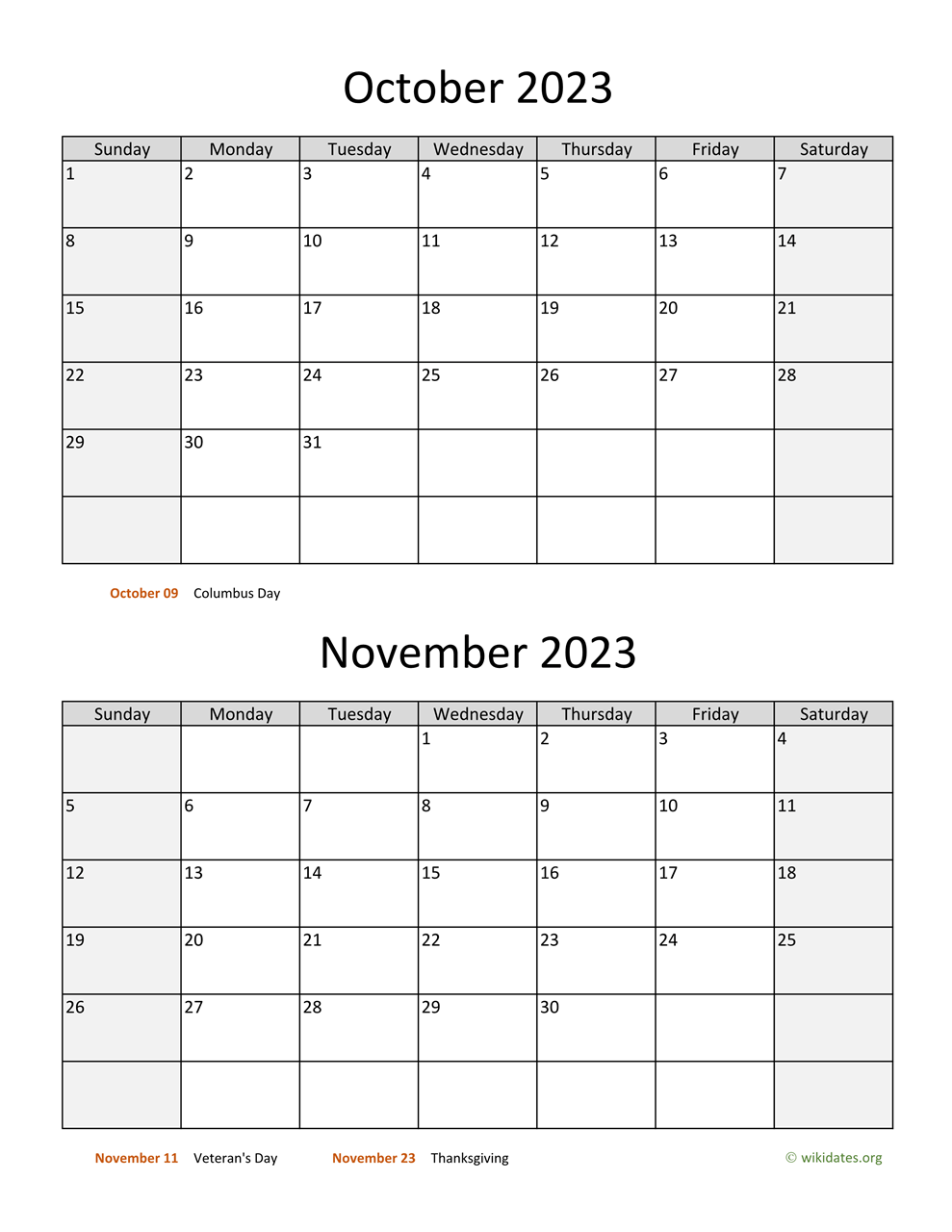 Free Printable Calendar October November 2023